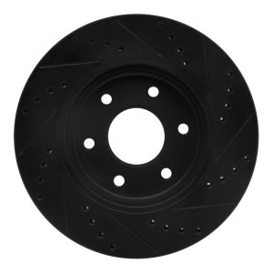 Nissan Frontier Brake Rotor (1) - Front Left - R1 Concepts - Drilled & Slotted - Black - `05-`21